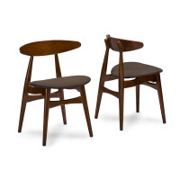 Baxton Studio RT326-CHR Flamingo Mid-Century Dark Walnut Wood Leather Dining Chairs Set of 2